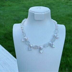 AM92 Handmade Freshwater Flame Ball Baroque Pearl Clear Quartz Necklace